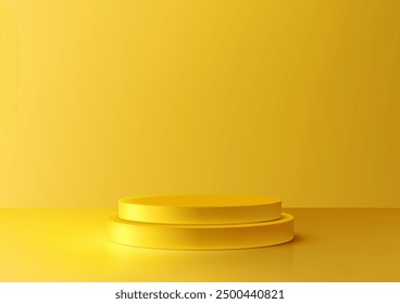 Escena 3D moderna con las plataformas amarillas cilíndricas Grandes y Pequeñas o el podio en estilo minimalista para la exhibición y la sala de exposición del Producto