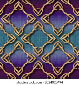 Modern 3d seamless pattern. Textured digital mosaic background. Colorful repeat halftone backdrop. Ropes ornament. Love hearts. Abstract decorative ornate design. Endless texture. Vector illustration.