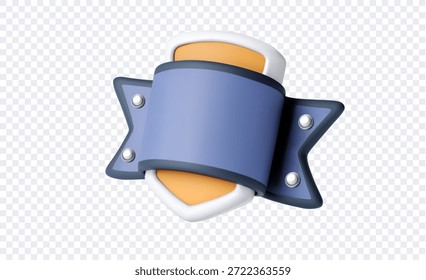 Modern 3D shield badge icon with metallic bolts and rounded shapes isolated on transparent background representing protection security privacy and defense concepts