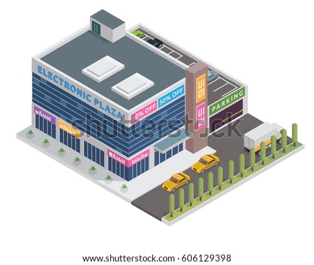Modern 3D Shopping Mall Isometric, Suitable for Diagrams, Infographics, Illustration, And Other Graphic Related Assets
