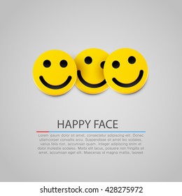 Modern 3d sign of three happy faces. Smile family or friend concept. Vector illustration