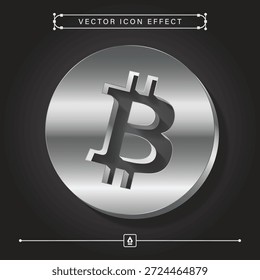 Moderno ícone Bitcoin 3d prata com efeito metálico para criptomoeda, banco e design de finanças digitais