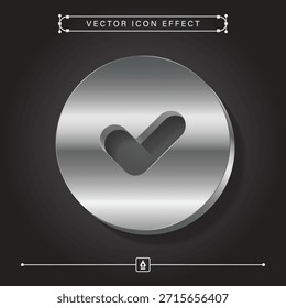 Modernes 3D-silbernes Häkchen-Symbol mit metallischem Vektoreffekt für Geschäftserfolg und Erfolg