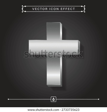 Modern 3d silver cross icon with metallic vector effect for Christian and Catholic religious design