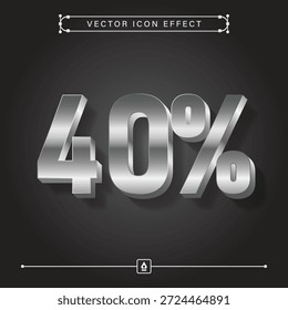 Icono de plata 3D moderno que muestra un 40 por ciento de descuento para el diseño de negocios, finanzas y análisis