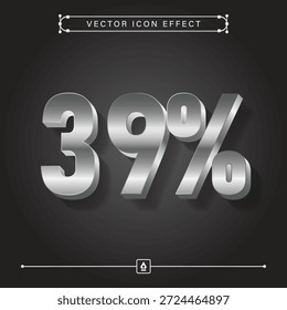 Icono de plata 3D moderno que muestra un 39 por ciento de descuento para negocios, finanzas y diseño de marketing digital