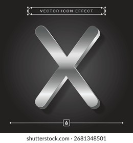 Modern 3D silver letter x icon with metallic steel effect and app interface design