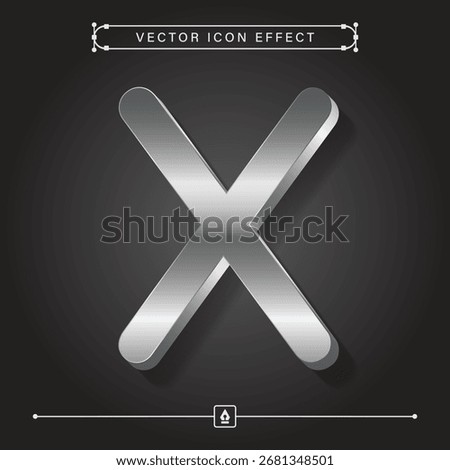 Modern 3D silver letter x icon with metallic steel effect and app interface design