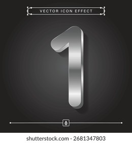 Modern 3D silver number 1 icon with metallic steel effect and digital interface design