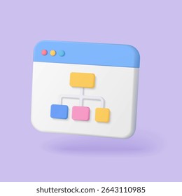 Modern 3d sitemap diagram showing website structure and navigation concept on a floating browser window for web design and user experience vector illustration