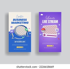 Modern 3d social media story for live streaming webinar business marketing conference vertical banner or flyer template suitable for corporate roll up banner with gradient colorful design