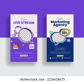 Modern 3d social media story for live streaming webinar business marketing conference vertical banner or flyer template suitable for corporate roll up banner with gradient colorful design