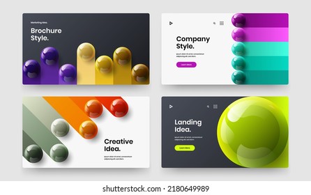 Modern 3D spheres annual report layout bundle. Isolated horizontal cover vector design template set.