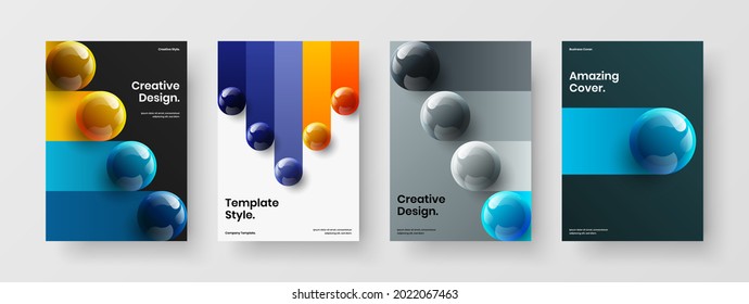 Modern 3D spheres banner template composition. Simple cover design vector concept bundle.