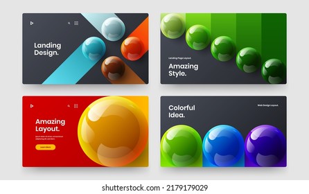 Composición de concepto de esferas 3D modernas. Colorida colección de plantillas de diseño de vectores de pantalla de sitio.