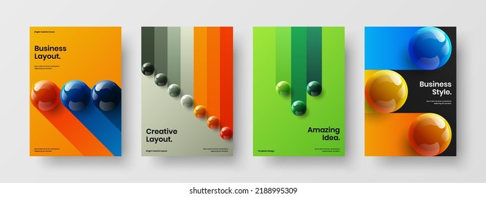 Modern 3D spheres presentation template composition. Unique catalog cover vector design layout bundle.