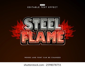 modern 3d steel flame game logo text effect with fire