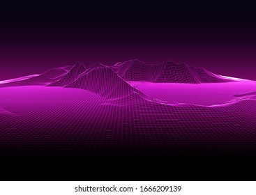 Modern 3D style background with techno wireframe landscape design