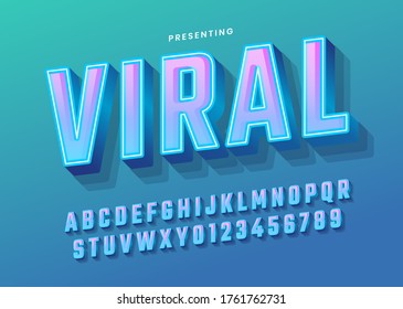 Modern 3d style custom font with cool gradient. trendy alphabet design for game logo, poster headline, typography