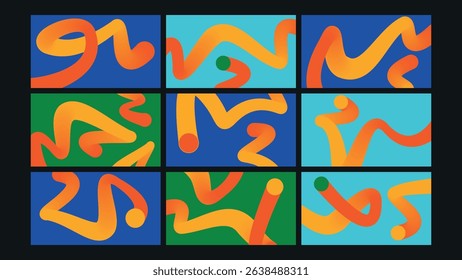 Modern 3D swirls with colorful gradients and fluid tube shapes, featuring bold abstract shapes and vivid contrasts on a modern background.