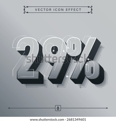 Modern 3D techno grey twenty nine percent icon with futuristic financial design and vector effect