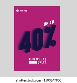 Modern 3D text effect discount sale perfect for poster , banner , social media , website banner 