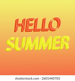 Modern 3D text Hello Summer. 3D text Hello Summer yellow-orange gradient. 3D words Hello Summer. Yellow gradient. Orange gradient. 3D text Hello Summer in vector with color background