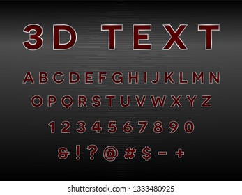 Modern 3D Text Red Black Silver With Hexagon Texture. 
