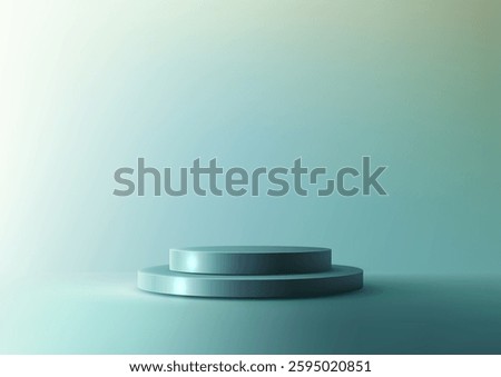 modern 3d two tiered blue podium on a light gradient background, product display, mockups, and corporate presentations, featuring soft lighting and subtle shadows