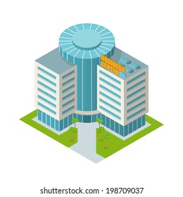 Modern 3d urban business center office building isometric isolated vector illustration