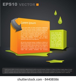 Modern 3d vector composition with cubes on dark background  and some green ink