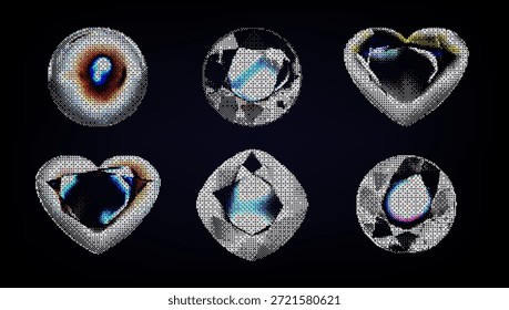 Conjunto de iconos de diamantes de Vector 3D moderno Colección realista de brillantes gemas de lujo, corazón, redondo y Formas cuadradas para Elementos de diseño de joyería