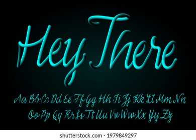 Modern 3d vector font with the words Hey There in cyan and black