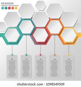 Modern 3D Vector of Hexagon Infographic template, Business template for presentation, 5 options, Illustration, flowchart, layout, Creative infographic Idea concept, content. 