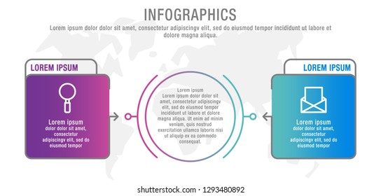 Modern 3D vector illustration. Circle and rectangle infographic template with three elements and icons. Designed for business, presentations, marketing, websites, workflow layout, 3-step diagrams.