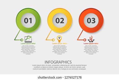 Modern 3D vector illustration. Circular infographic template with three elements. Icons and text. Designed for business, presentations, web design, applications, interfaces, diagrams with 3 steps.