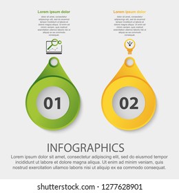 Modern 3D vector illustration. Circular infographic template with two elements. Icons and text. Designed for business, presentations, web design, applications, interfaces, diagrams with 2 steps