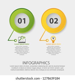 Modern 3D vector illustration. Circular infographic template with two elements. Icons and text. Designed for business, presentations, web design, applications, interfaces, diagrams with 2 steps