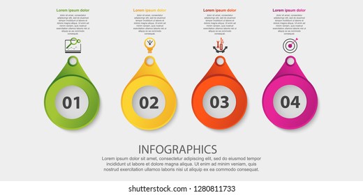 Modern 3D vector illustration. Circular infographic template with four elements. Icons and text. Designed for business, presentations, web design, applications, interfaces, diagrams with 4 steps.