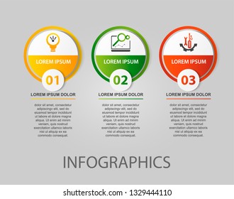 Modern 3D vector illustration. Circular infographic template with three elements. Icons and text. Designed for business, presentations, web design, applications, interfaces, diagrams with 3 steps