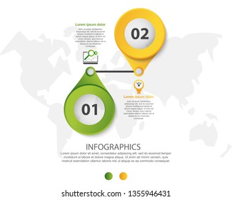 Modern 3D vector illustration. Circular infographic template with two elements and icons. Timeline designed for business, presentations, web design, applications, interfaces, diagrams with 2 steps