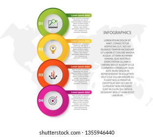 Modern 3D vector illustration. Circular infographic template with four elements. Icons and text. Designed for business, presentations, web design, applications, interfaces, diagrams with 4 steps.