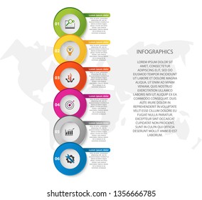 Modern 3D vector illustration. Circular infographic template with six elements. Icons and text. Designed for business, presentations, web design, applications, interfaces, diagrams with 6 steps