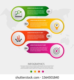 Modern 3D vector illustration. Circular infographic template with four elements and icons. Timeline designed for business, presentations, web design, applications, interfaces, diagrams with 4 steps