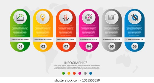 Moderne 3D-Vektorgrafik. Kreisförmige Infografik-Vorlage mit sechs Elementen und Symbolen. Zeitleiste für Unternehmen, Präsentationen, Webdesign, Anwendungen, Schnittstellen, Diagramme mit 6 Schritten