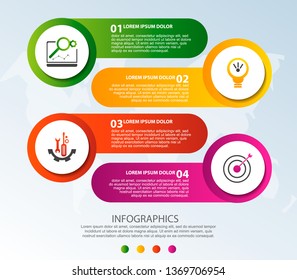 Modern 3D vector illustration. Circular infographic template with four elements and icons. Timeline designed for business, presentations, web design, applications, interfaces, diagrams with 4 steps