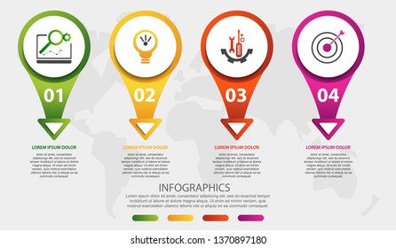 Modern 3D vector illustration. Circular infographic template with four elements, icons, arrows, text. Designed for business, presentations, web design, educations, interfaces, diagrams with 4 steps.