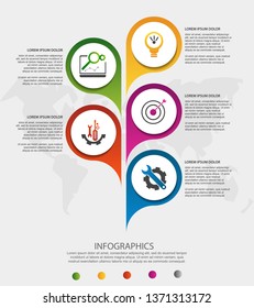 Modern 3D vector illustration. Circular infographic template with five elements, icons and figures. Designed for business, presentations, web design, applications, interfaces, diagrams with 5 steps.