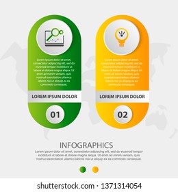 Modern 3D vector illustration. Circular infographic template with two elements and icons. Timeline designed for business, presentations, web design, applications, interfaces, diagrams with 2 steps