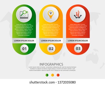 Modern 3D vector illustration. Circular infographic template with three elements and icons. Timeline designed for business, presentations, web design, applications, interfaces, diagrams with 3 steps